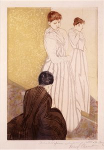 フィッティング（紙にインクと木炭） 作： Mary Cassatt